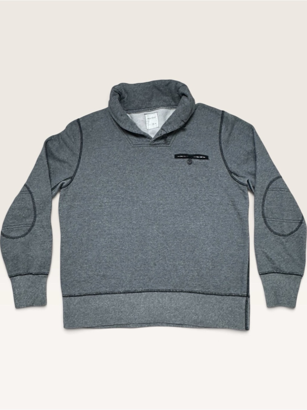Billy Reid Men’s XL Gray Shawl Collar Sweatshirt Elbow Patches Made in Canada